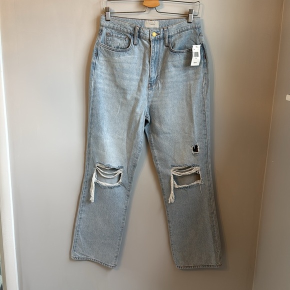 NWT Triarchy Women's Blue High-Rise Straight-Leg Distressed Jeans SZ 29 - Picture 5 of 8